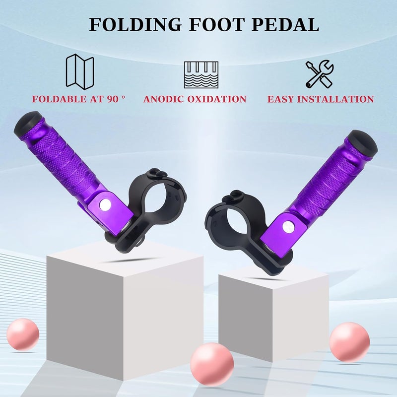 JXPANG M8 Motorcycle CNC Aluminum 90 Degree Folding Rearsets Folded Motorbike Footrest Bicycle Footpegs Foot Pegs Pedal Universal (Purple) - Image 4